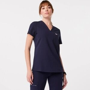 Figs Women's Catarina One-Pocket Scrub Uniform Medical Top Navy Size XS EUC